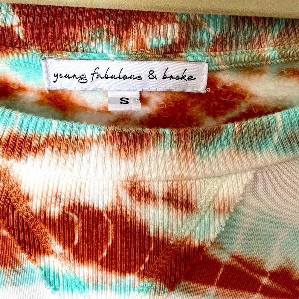 YOUNG FABULOUS AND BROKE TIE DYED SWEATSHIRT KNIT TOP SOFT WHITE LOOSE - Picture 2 of 7